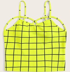 Yellow Black Crop top criss cross strappy Shein